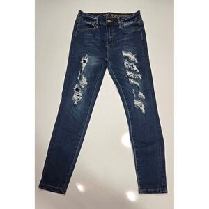 GOGO Jeans High Rise Ankle‎ Skinny Distressed Ripped Dark Wash Denim Jeans